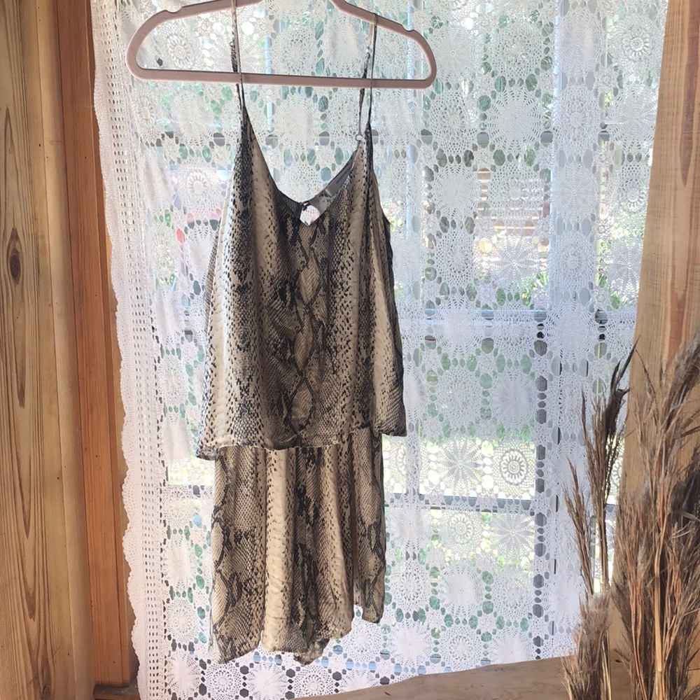 snake print romper lavender brown small
